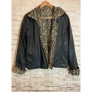 Utex Design Fully Reversible Jacket Womens Medium Cheetah Leopard Full Zip Up
